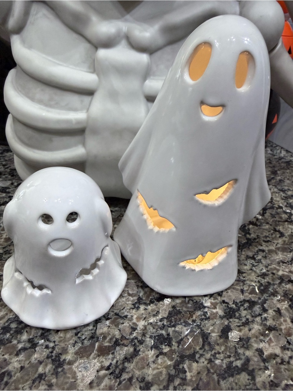 White Ceramic Ghost LED Accent Decor Bundle